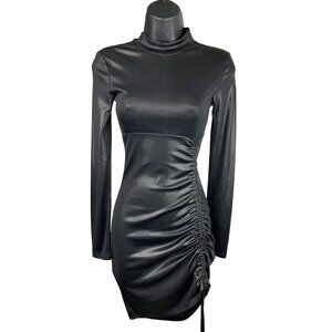 Divided leather look long sleeve dress black XS exceptional condition